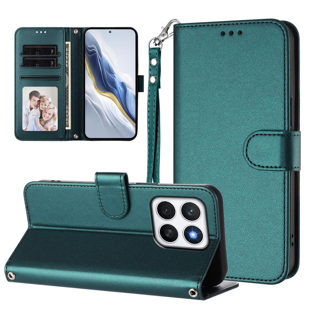 For Honor X8c 4G Leather Case Wallet Stand Phone Cover with Wrist Strap