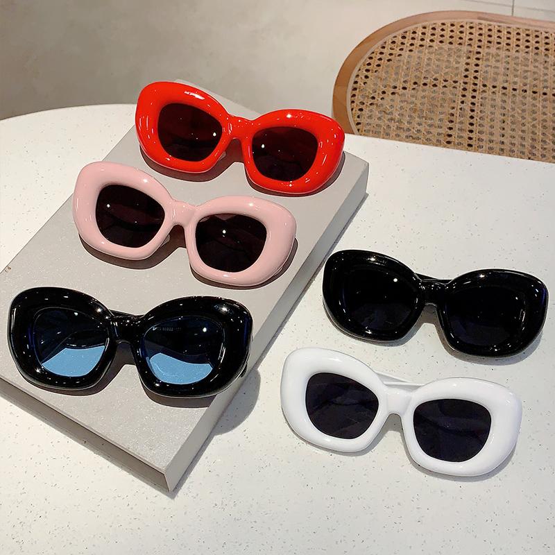 KAMMPT Inflated Rim Square Sunglasses Stylish Vintage Solid Color Eyewear Trendy Designer Women Shades Outdoor