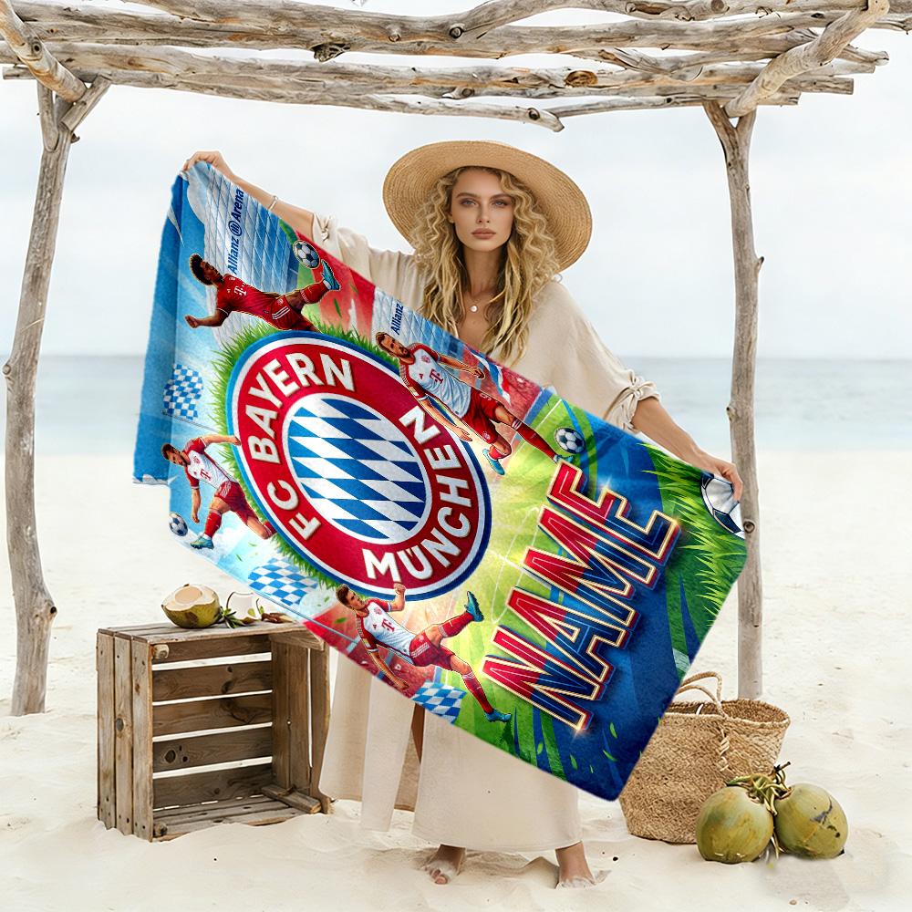 Bayern Munich Football Team Personalized Text Beach Towel High Absorbency & Quick-Dry Suitable for Swimming Gym Camping Yoga Vacation