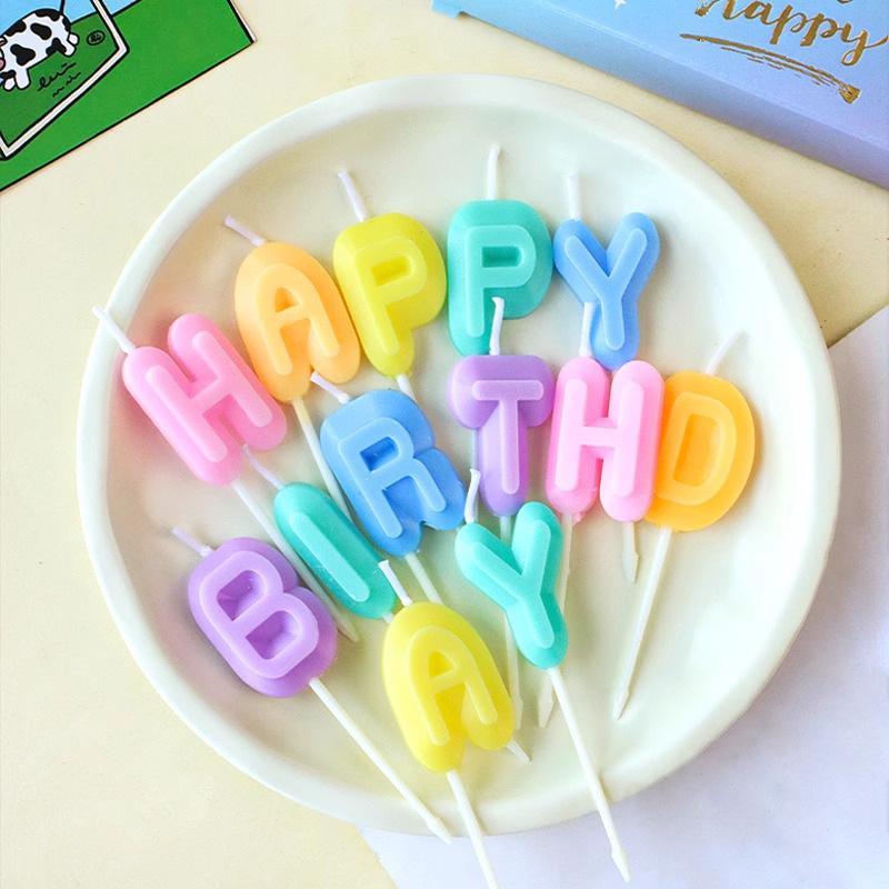 Happy Birthday Macaron Color Candle Birthday Cake Decoration Plug-In Girl Heart Colored Candle