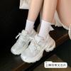 2025 dad shoes women's cloth lace-up silver-white heightened platform casual light training summer breathable sports shoes