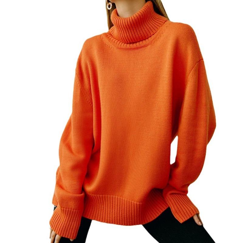 Solid Color Turtleneck Sweater Autumn and Winter Loose Knitted Sweater Versatile Classic Sweater Women