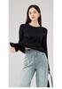 Lyocell soft wool round neck long sleeved T-shirt for women's front shoulder base