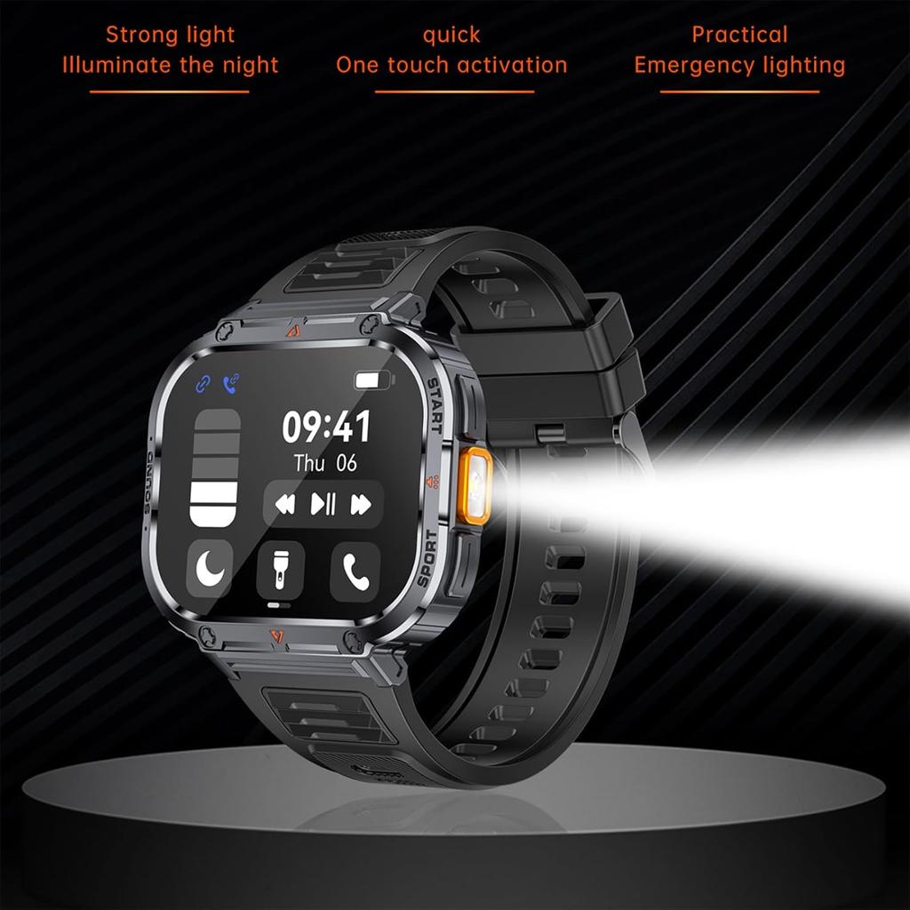 New Smart Watch Men LED Light Flashlight BT Call Music Player Sport Fitness Bracelet Calories Ultra Large Screen Smartwatch