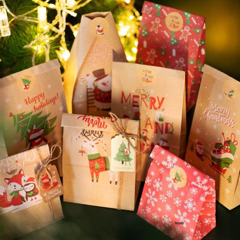 Christmas Gift Bags with Stickers - 24 Sets Advent Calendar Candy Paper Bags