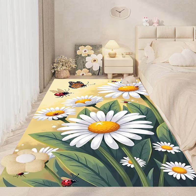 This New, Fresh Daisy Print Rug Is Suitable for Decorating Bedrooms, Living Rooms, Kitchens, Gardens, Balconies, and Sunrooms.