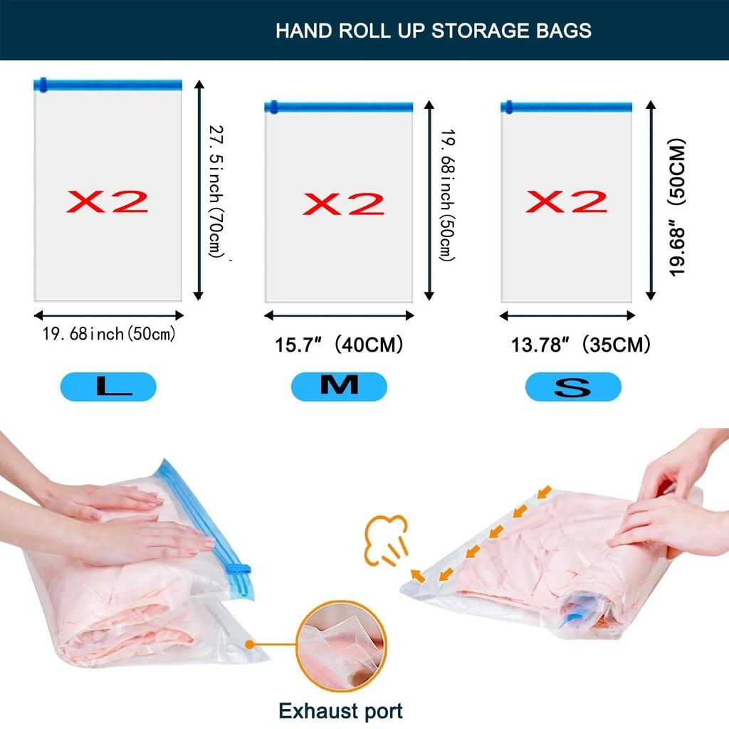 Multiple Sizes Vacuum Storage Bags Hand Roll Durable Space Saver Bags For Clothes Clothing Travel Accessories Suitcase Organizer
