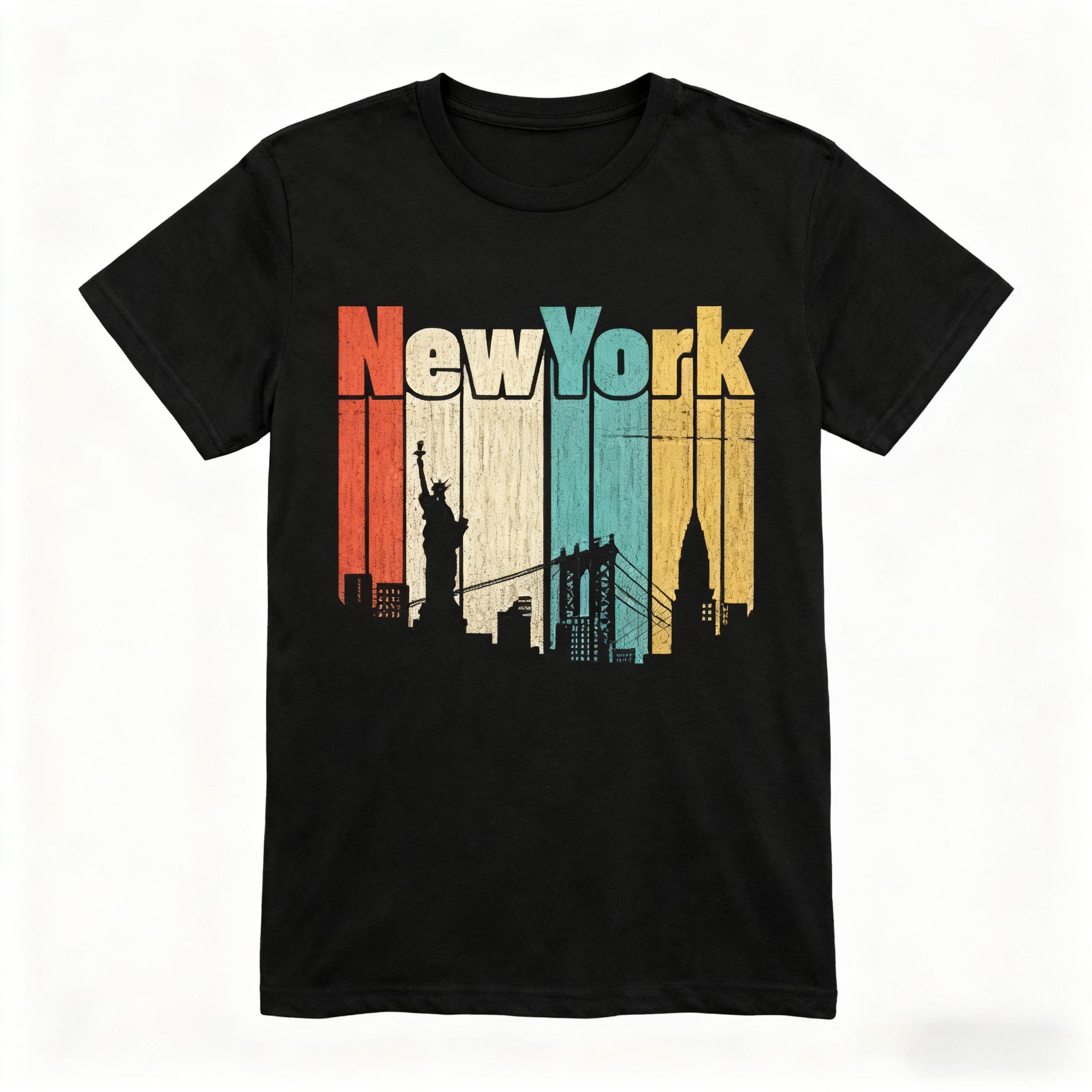 Ретро-силуэт Нью-Йорка Хлопковая футболка Статуя Свободы Бруклинский мост Принт Винтажная футболка в американском стиле для мужчин женщин S