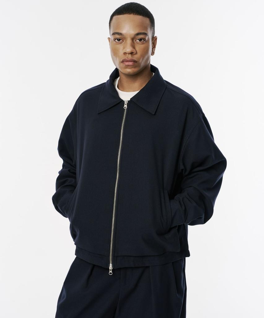 CODEMORPH Wool-Like Two-Way Zip-Up Harrington Jacket Navy