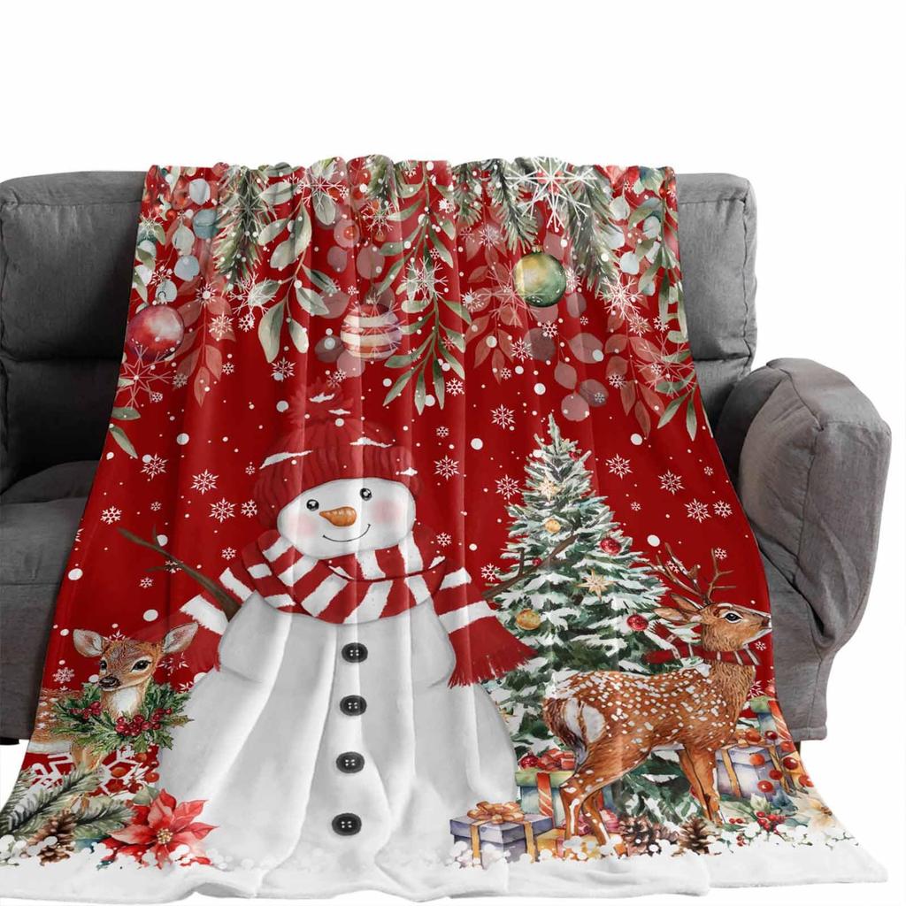 Christmas Snowman Series Digital-printed Polyester Bedroom Velvet Flannel Cover Blanket Fleece Soft Sofa Cover Blankets for Beds