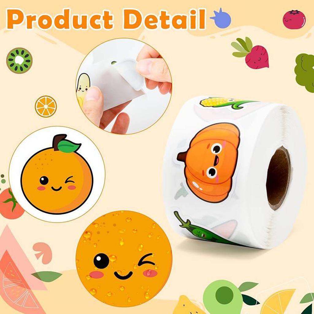 500Pcsroll Vegetable  Cartoon Fruit Stickers Decorative Gift Box Sticker Label Stationery Sticker