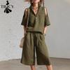 Women's Fashion Casual Summer Spring Solid Color Print Short Sleeve POLO Neck Trousers Pants Suits