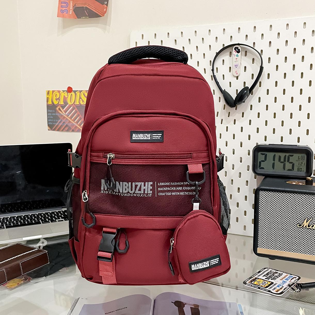 

Корейский ins новый модный и крутой рюкзак с буквами, мужской, для отдыха, простой и легкий, дорожный рюкзак большой вместимости бордовый