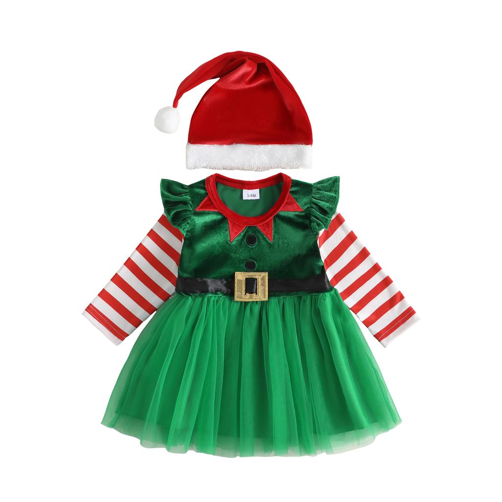 Citgeett Winter Christmas Toddler Girl Dress Long Sleeve Tulle Dress Costume Hat Fall Xmas Clothes