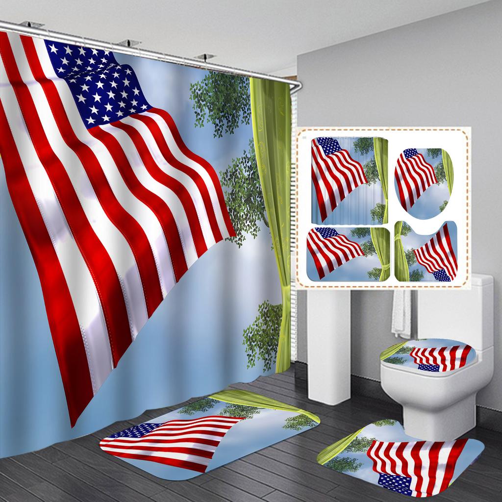 Waterproof and mildew-proof shower curtain for bathroom, dry and wet separation, shading and warm shower curtain four-piece set