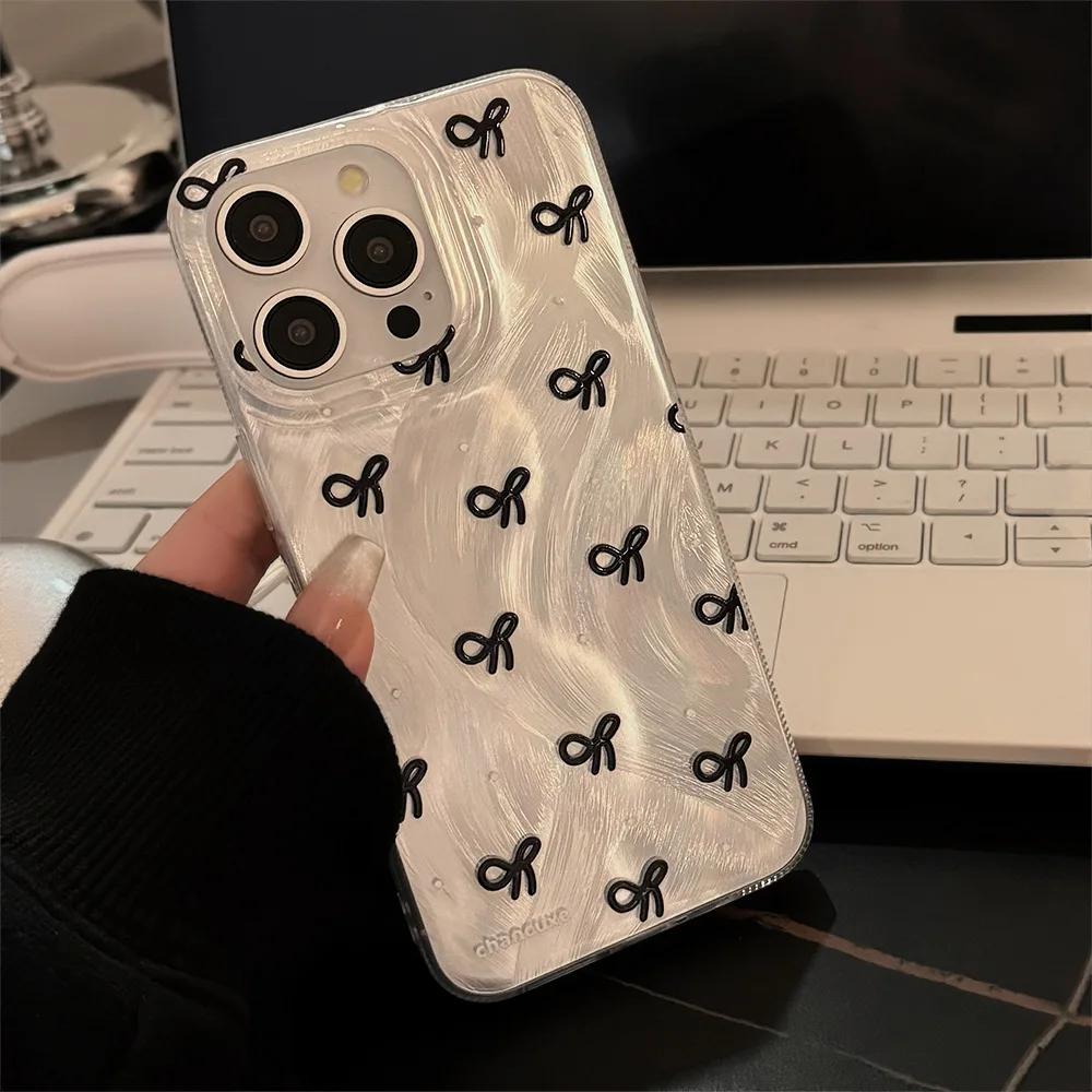 For iPhone 16 Pro Case Luxury Laser Silver Bow Knot Case for iPhone 15 14 13 12 11 Pro Max 16E 7 8 16 Plus SE2 X XS XR Cover