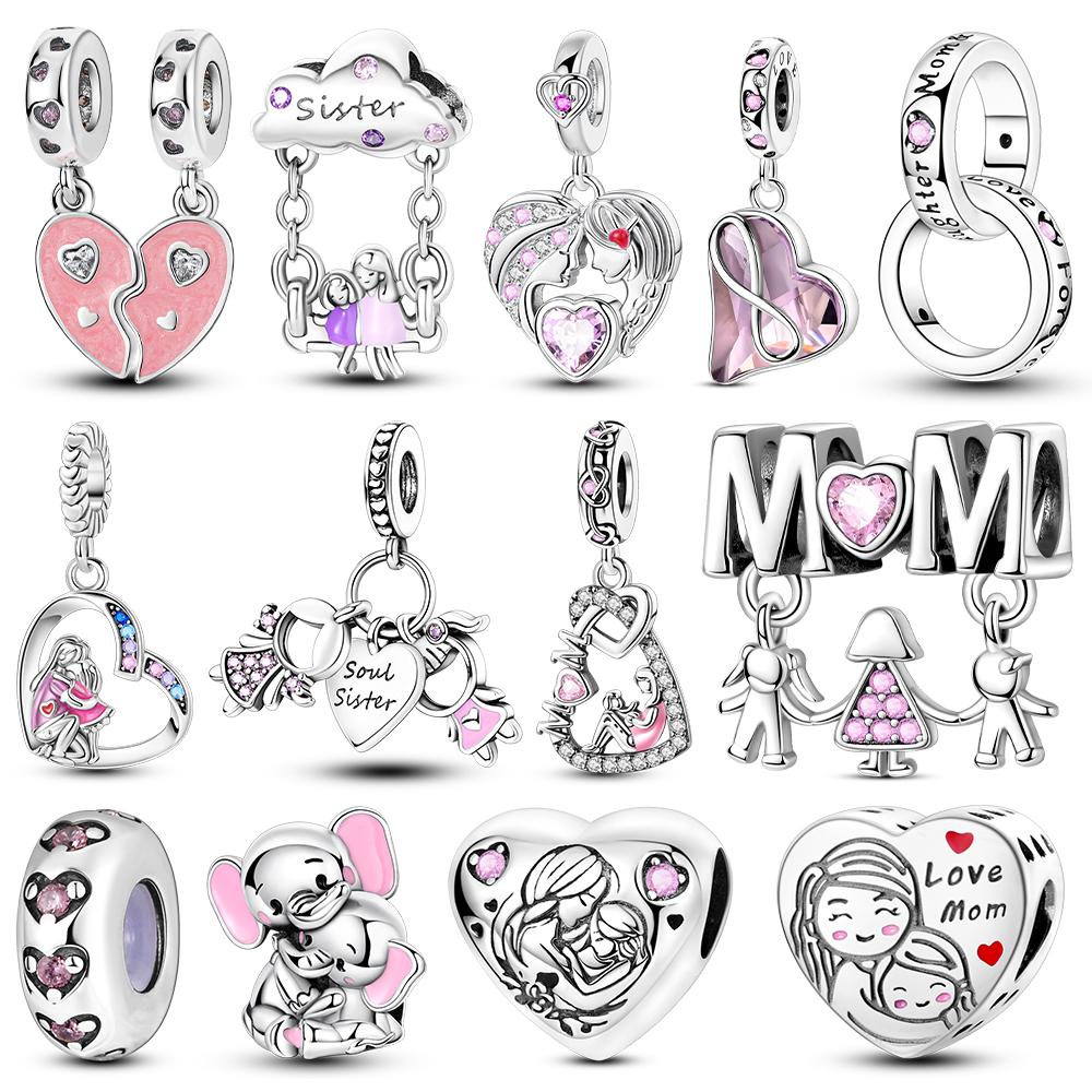 copper Plated Charm Bead Charms Ideal For Mothers Day Dangle Bead Charms Love Happy Family Charm Compatible With Bracelets Do It Yourself Making Pend