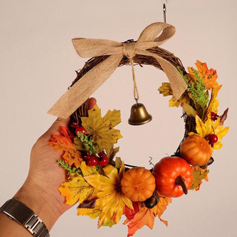 Couronnes D'automne Artificielles Pour Porte D'entrée, Couronne D'halloween, Feuilles D'érable, Couronne De Citrouille, Décoration D'automne Pour La Maison, Le Festival, L'extérieur, 30 Cm