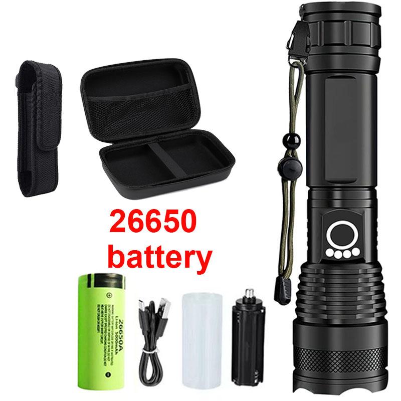 Rechargeable Aluminum Alloy Super Bright LED Flashlight Adjustable Powerful Flash Light with 5 Modes Waterproof for Home Camping