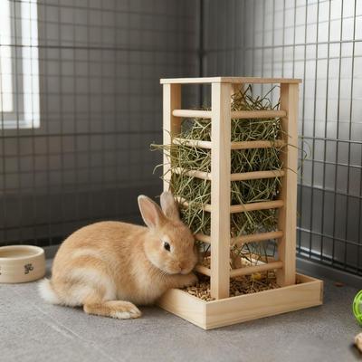 Practical Wooden Rabbit Hay Manger Detachable Durable Hay Feeder Self-Feeding Rabbit Hay Rack Pet Habitat