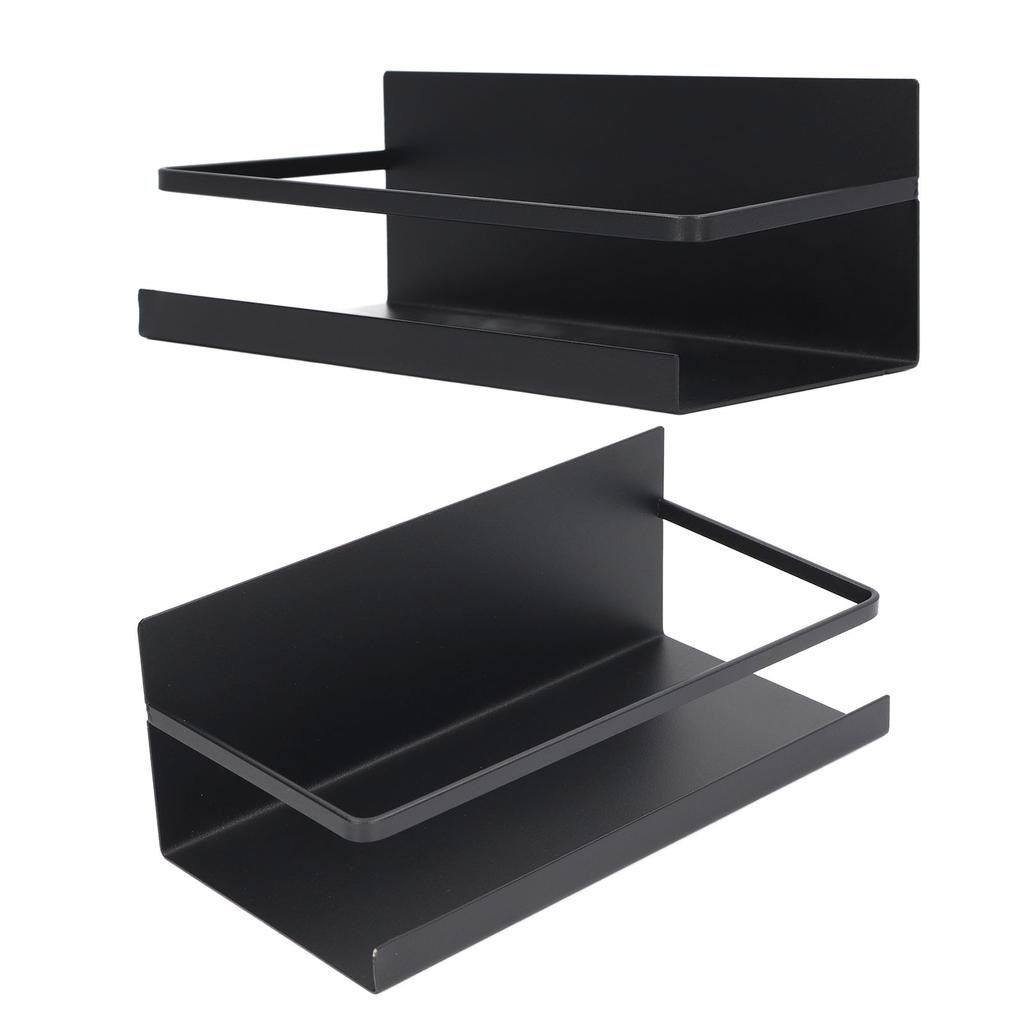 2Pcs Magnetic Spice Rack Space Saving Iron Fridge Shelf with 4 Removable Hooks for Spices Bottle