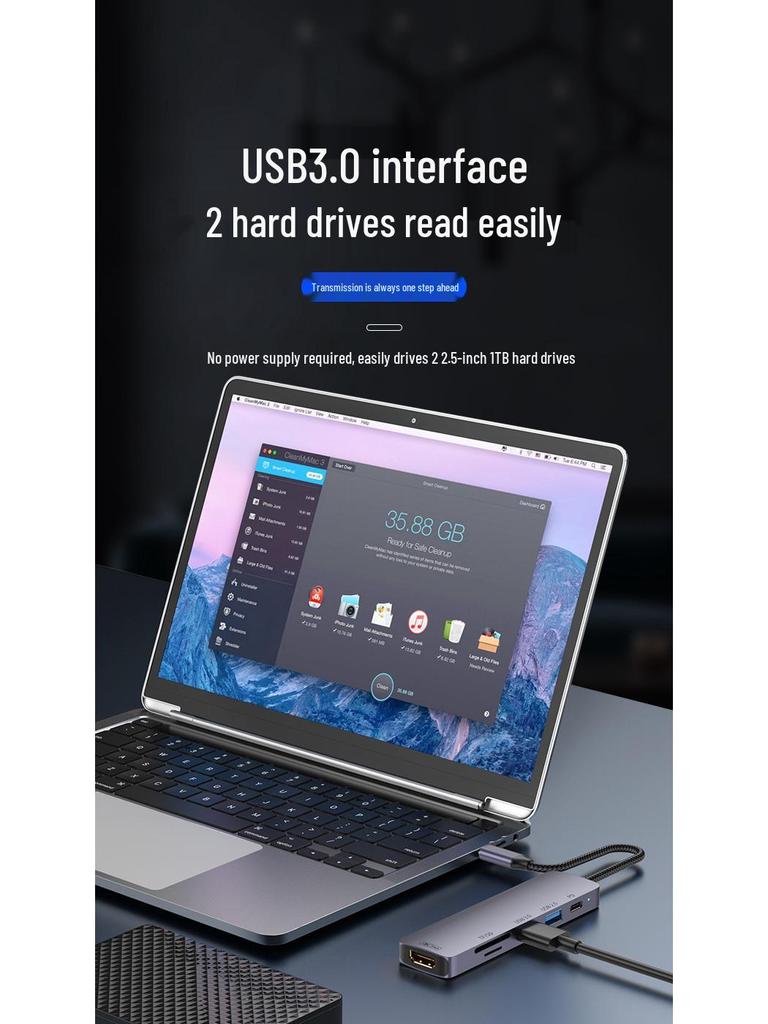 USB-C Laptop-Hub: 100W Ladefunktion, USB 3.0, 4K Screen Casting, SD/TF Erweiterungsdock