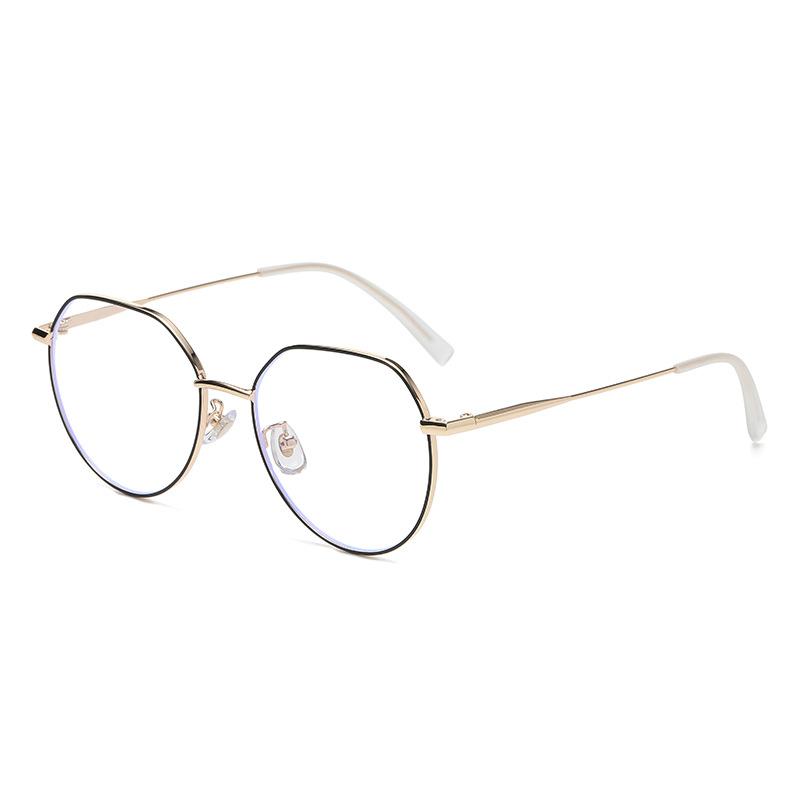 Large Face Thin Myopia Glasses Women Can Be Equipped With Degree Anti-Blue Light Round Face Plain Gold Silk Glasses Frame Frame