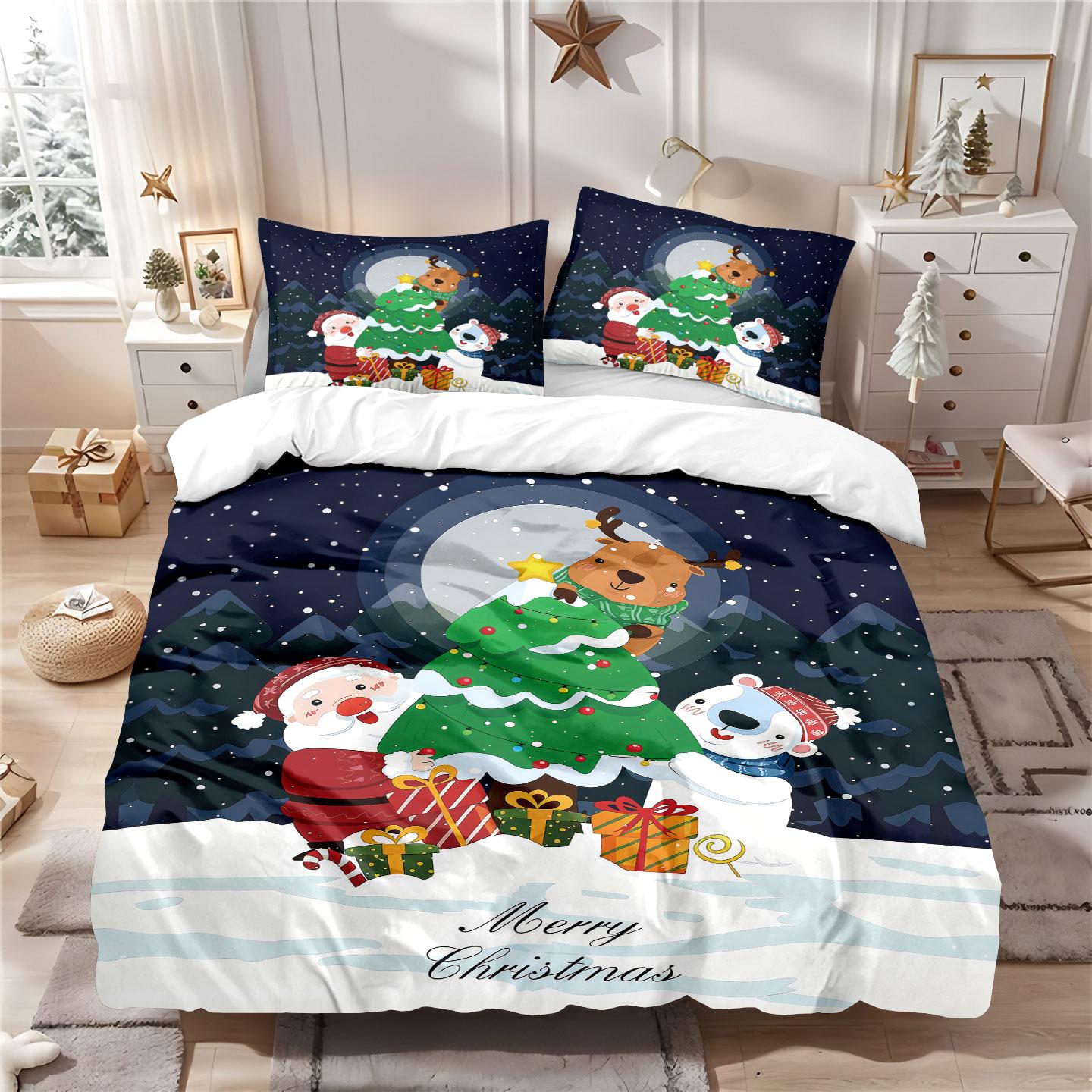 

3 предмета Мультяшный комплект лоскутного одеяла с принтом Санта-Клауса без чипов, различных размеров, мягкое украшение для спальни и общежития, машинная стирка 135x200cm-EU-Single&set