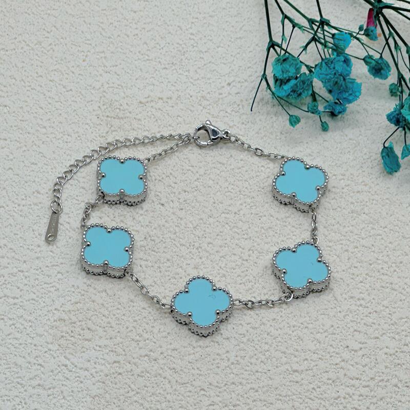 

Браслет из пяти цветков с четырьмя листочками клевера, высотой 15 мм, двухсторонний браслет из ракушек 18 карат без потери цвета 18K