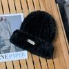 Cute bear wool hat women's winter plush warm fluffy autumn and winter big head circumference knitted hat