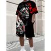 Summer Men's Suit Fashionable Tie-dyed Lion Pattern Men's T-shirt, Short-sleeved Animal Print Trendy Street Casual
