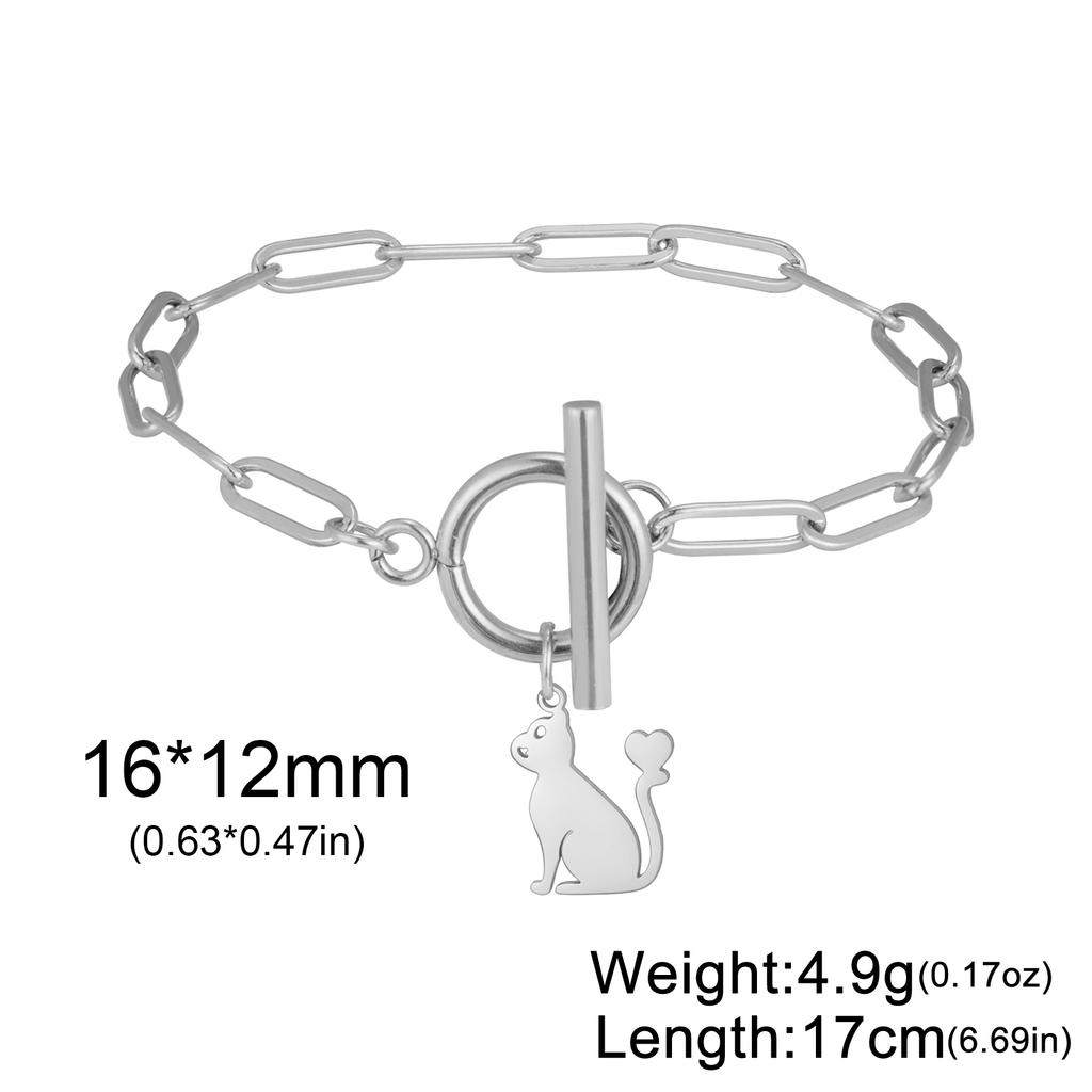 Lucktune Cute Cartoon Kitten Pendant Bracelets for Women Stainless Steel Sweet Cat Animal Chain Bracelets Fashion Jewelry Gifts