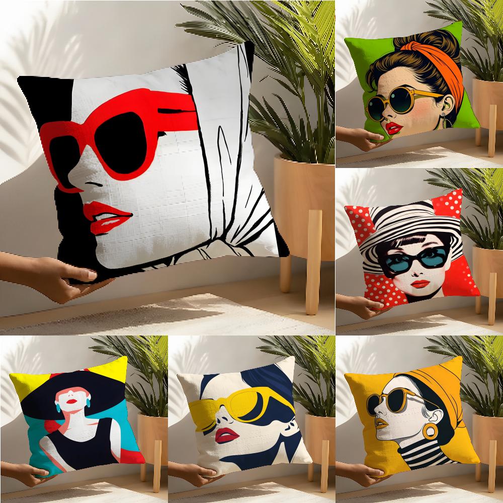 A-Audrey H-Hepburn Fashion Prin Pillow Case Linen Pillow Case Sofa Home Decor Cushion Cover Cushion Cove