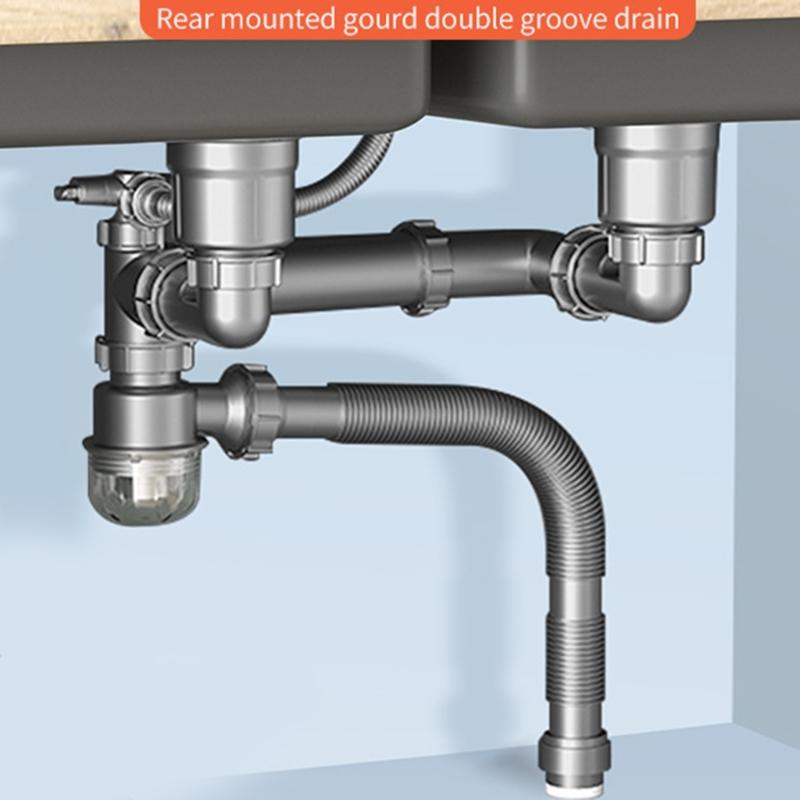 Convenient Kitchen Sink Drain Set With Flexible Pipe and Clear Backflow Preventer for High Performances Daily Use