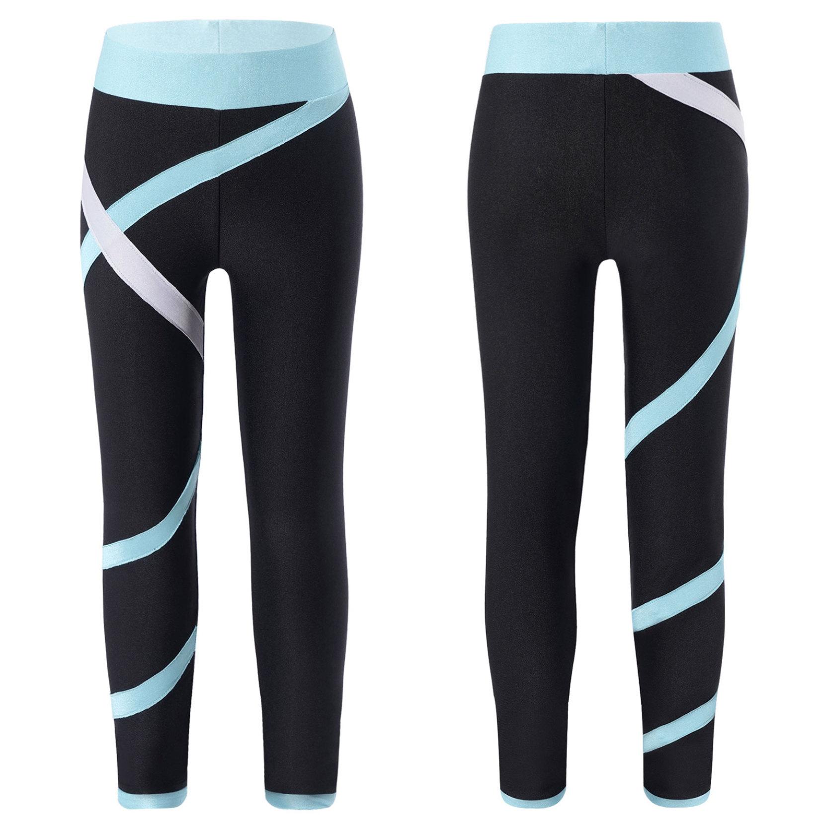 

Детская спортивная одежда для девочек, леггинсы с цветными блоками, эластичные спортивные штаны для гимнастики, йоги, тренировок и фитнеса 15-16 Years светло-синий