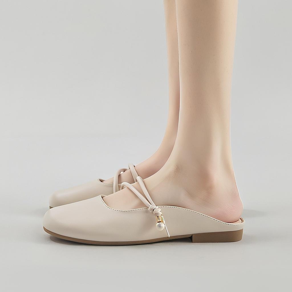 Lazy shoes bag head half slippers women wear 2025 spring and summer new Internet celebrity half tray single shoes Muller shoes flat sandals