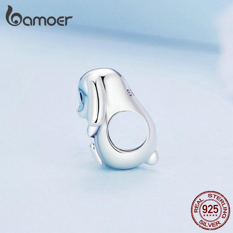 BAMOER 925 Sterling Silver Cute Lop-eared Rabbit Charms Bead for Women Bangle and Bracelet DIY Fine Jewelry