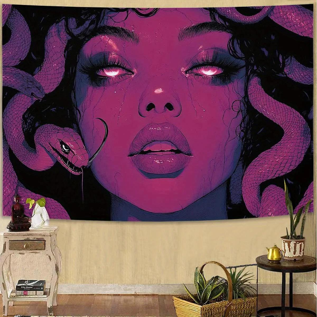 

VIKAMA MedusaS Tears Tapestry Fantasy SnakeWoman Living Room Home Decor Polyester Tapestry Bedroom Wall Decoration 74x94cm(29x37in)