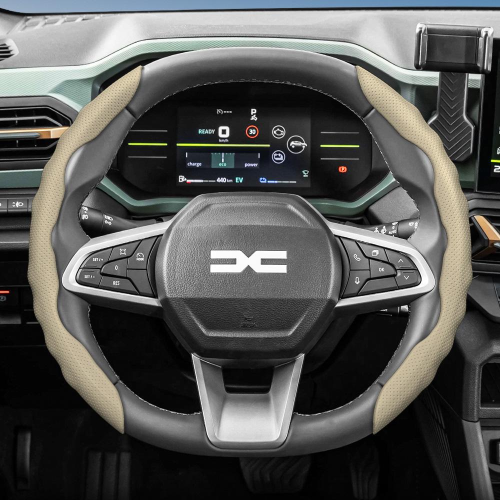 Pasuje do pokrowca na kierownicę Dacia, Sportowy design w kształcie fali, Oddychająca skóra, Segmentowy antypoślizgowy pochłaniający pot pokrowiec ochronny dla San