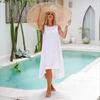 Summer Cotton Linen Solid Color Sleeveless Irregular Round Neck Long Dress