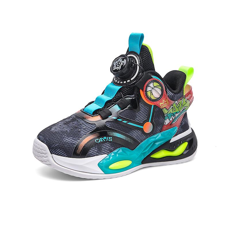 Jungenschuhe Neue Kinder Mesh Atmungsaktiv Rutschfest Laufschuhe Große Jungen Studenten Drehverschluss Gepolsterte Basketballschuhe