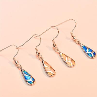 Luxe Style Teardrop Stone Blue White Fire Opal Earrings For Women 925 Sterling Silver Filled Long Dangle Drop Earrings Jewelry