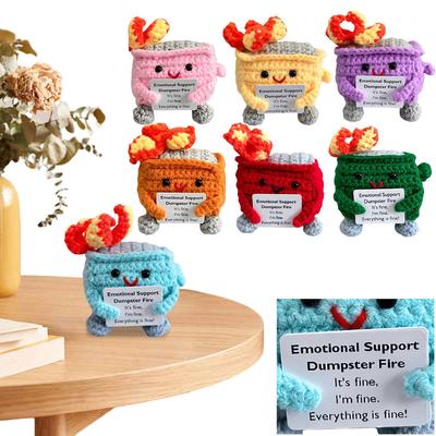Lighthearted Crochet Dumpster Fire Emotional Support Gift for Friends Coworkers Humorous Desk Decoration