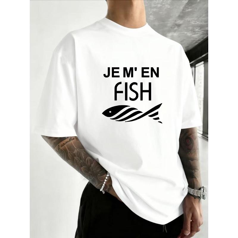 T-Shirt for Men Along with The French Play on Words 'JE M' EN FISH' (Sounding Like 'Je M'En Fiche', Which Translates to 'I Don'T Mind')