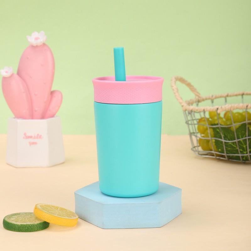 Mini Insulated Stainless Steel Tumbler With Straw - Pastel Color 350ml Vacuum Thermos Students On-the-Go Use