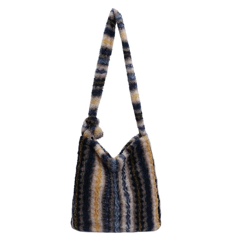 New Winter Autumn Plaid Furry Crossbody Bag Women Large Capacity Retro Shoulder Tote Bucket Bag Simple and Versatile Storage Bag
