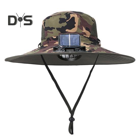 Sonnenhut mit solarbetriebenen Doppelventilatoren, breitkrempiger Outdoor-Angelhut mit USB-Aufladung, atmungsaktiver Fischerhut aus Netzstoff