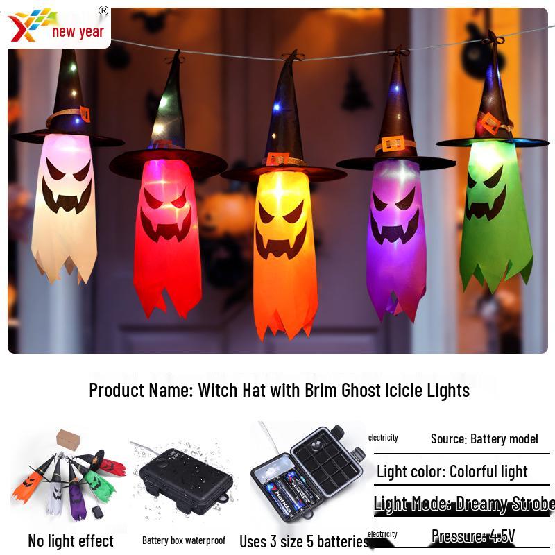 Halloween LED Wizard Hat Ghost Icicle Lights: Indoor Decorations for a Horrifying Atmosphere