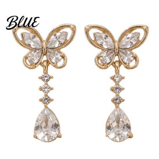 Drapey Face Contouring Earrings 1 Pair Butterfly Drop for Women Inlay Teardrop Zirconia Earrings Fashion Round Sparkly Rhinestone Dangle Jewelry