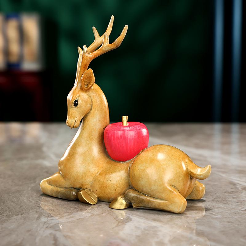 Color Copper Yi Lu Ping An Home Office Xianglu Crafts Desktop Sika Deer Mini Small Decoration